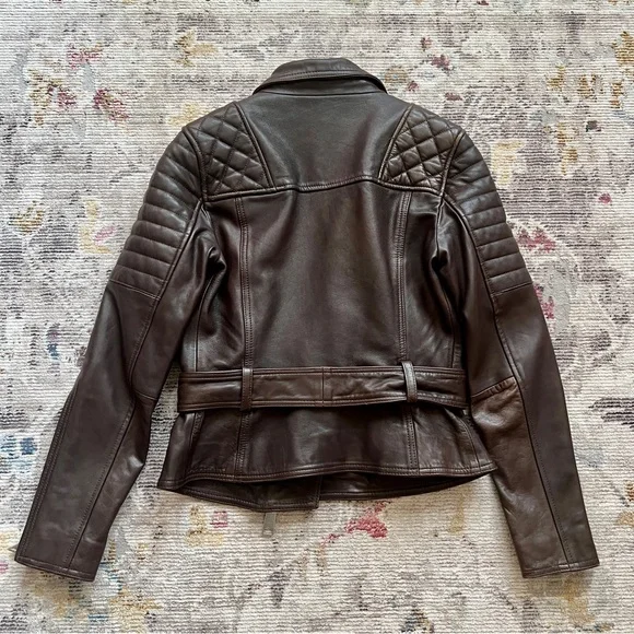 All Saints Brown Lamb Leather Jacket with Quilted Detailing - Picture 4 of 7